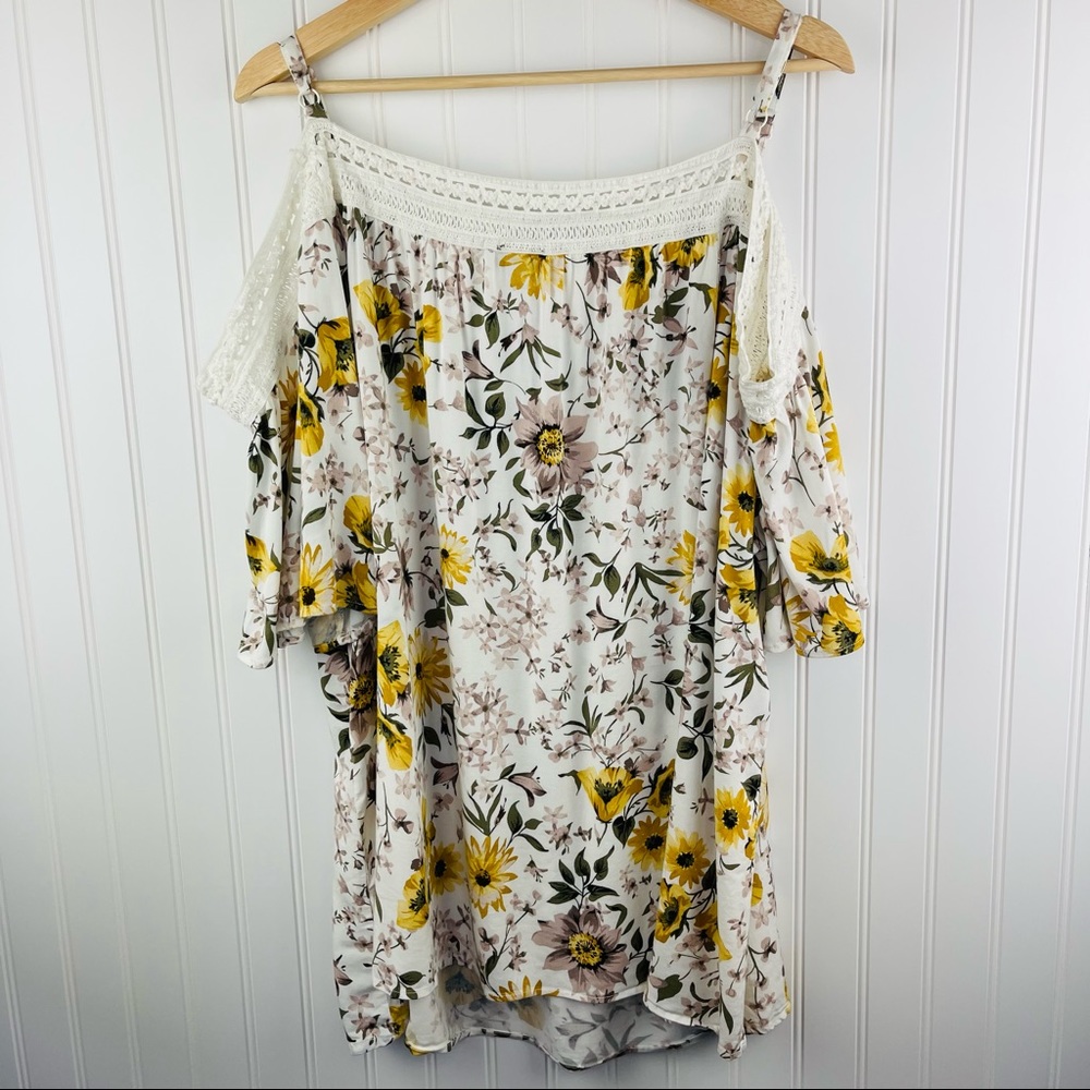 Torrid Stretch Challis Crochet Yellow Floral Off Shoulder Top Size 4X - Picture 9 of 12